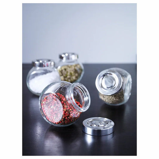 RAJTAN Spice jar, glass/aluminium-colour, 15 cl