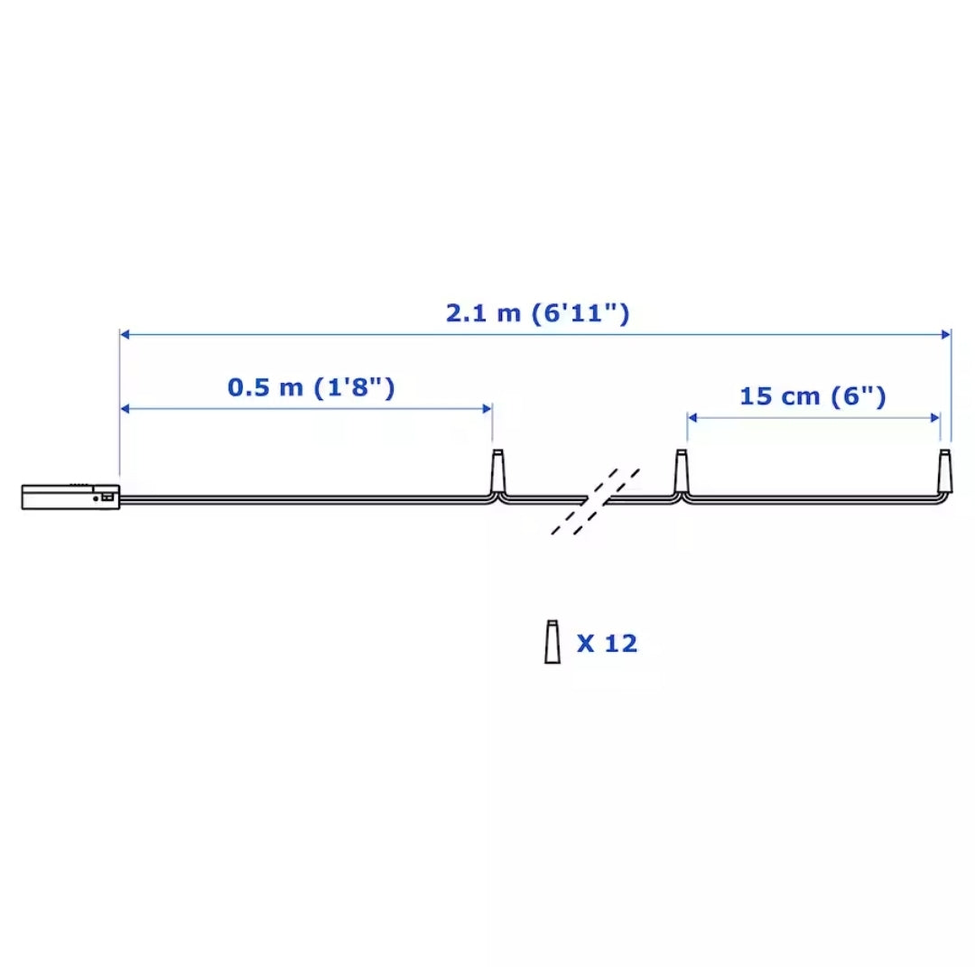 LEDFYR LED lighting chain with 12 lights, indoor/battery-operated silver-colour