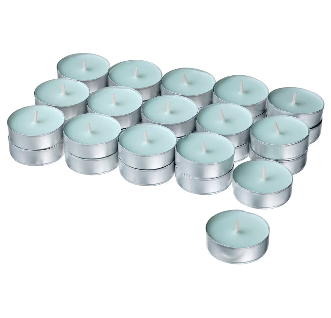 BUKETTAPEL Scented tealight, bergamot & cedarwood/pale green, 3.5 hr