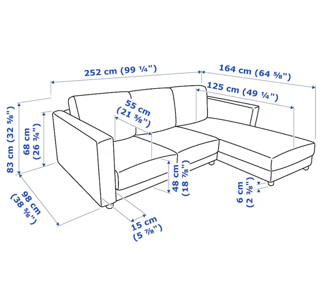 VIMLE 3-seat sofa, with chaise longue/Gunnared beige