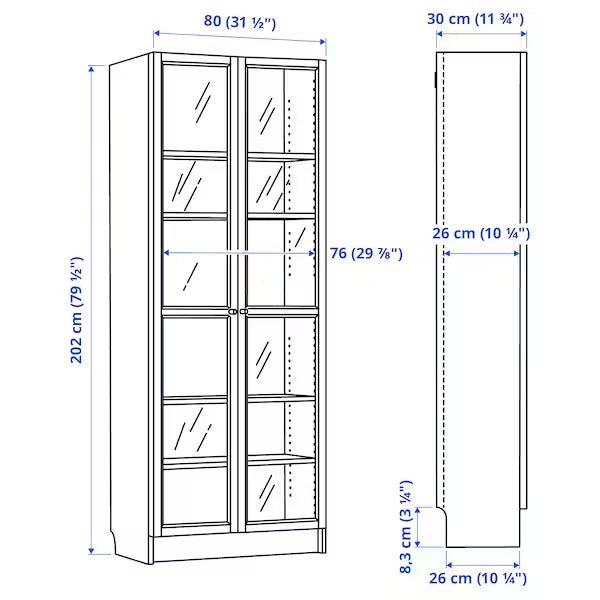 BILLY / OXBERG Bookcase, white, 80x30x202 cm