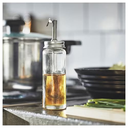 CITRONHAJ Oil/vinegar bottle, clear glass/stainless steel, 16 cm