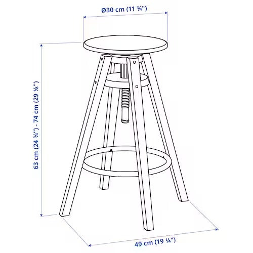 DALFRRED Bar stool, black, 63-74 cm