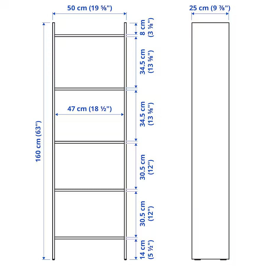BAGGEBO Bookcase, white, 50x25x160 cm