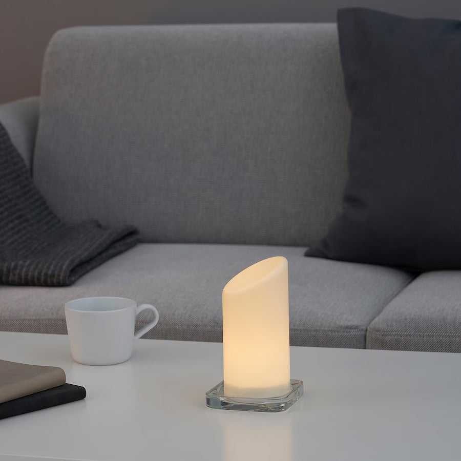 ÄDELLÖVSKOG LED block candle, white/in/outdoor, 16 cm