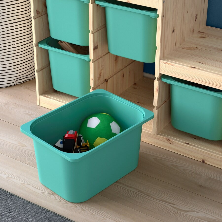 TROFAST Storage combination, light white stained pine/turquoise, 94x44x91 cm