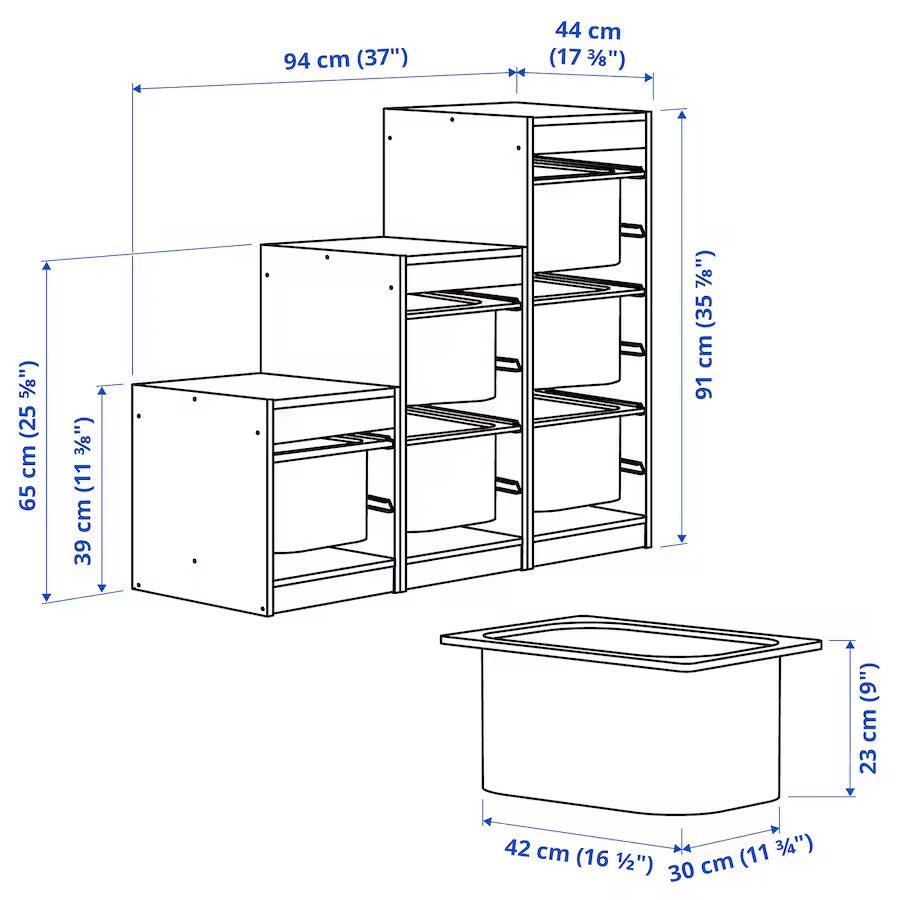TROFAST Storage combination, light white stained pine/turquoise, 94x44x91 cm
