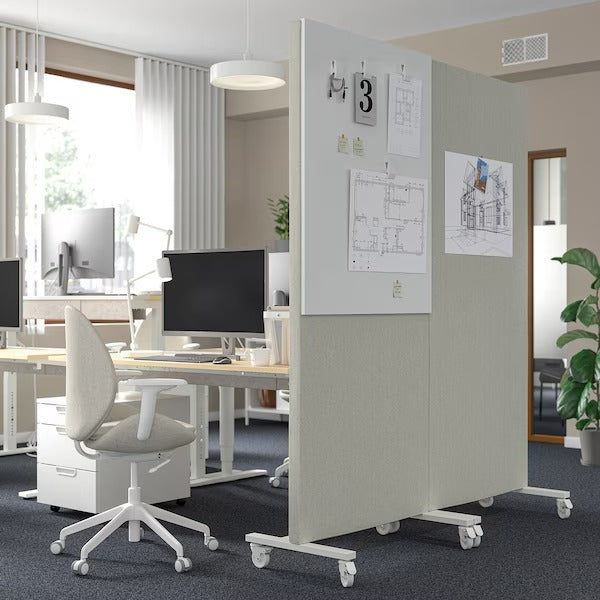 New MITTZON Frame with castors/acoustic screen, Gunnared beige/white, 85x205 cm
