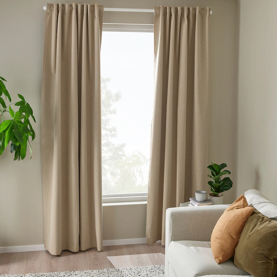ROSENMANDEL Room darkening curtains, 1 pair, yellow-beige, 135x250 cm