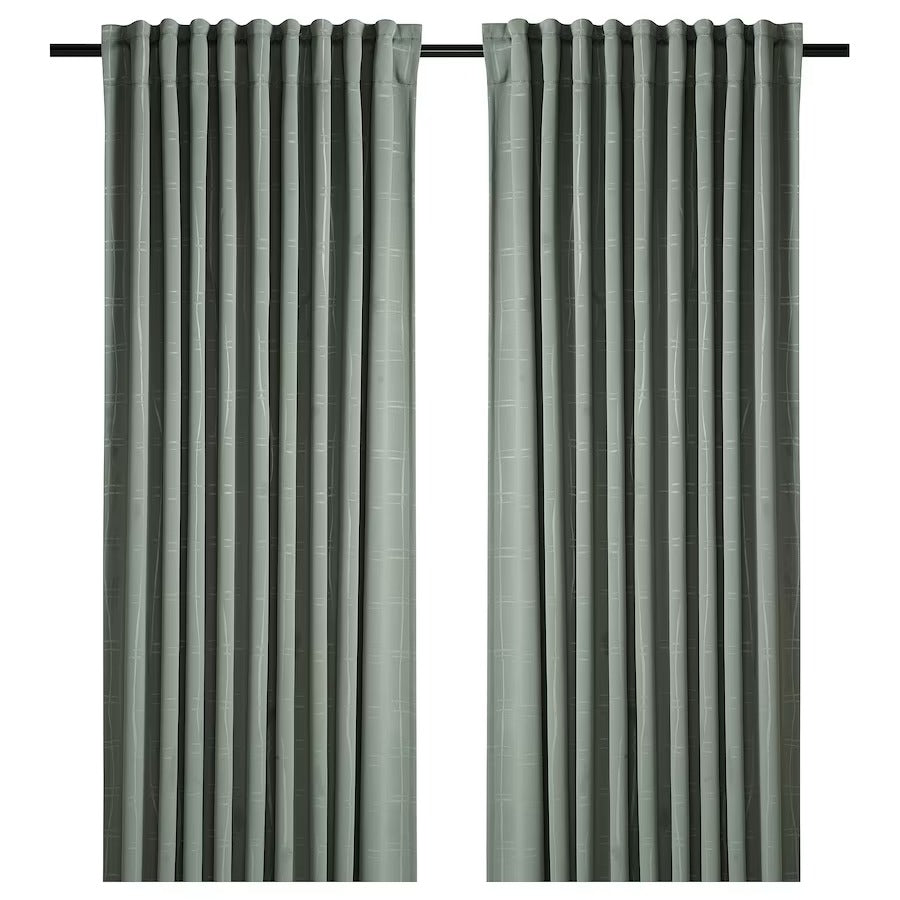 PRAKTTIDLÖSA Room darkening curtains, 1 pair, green, 145x250 cm