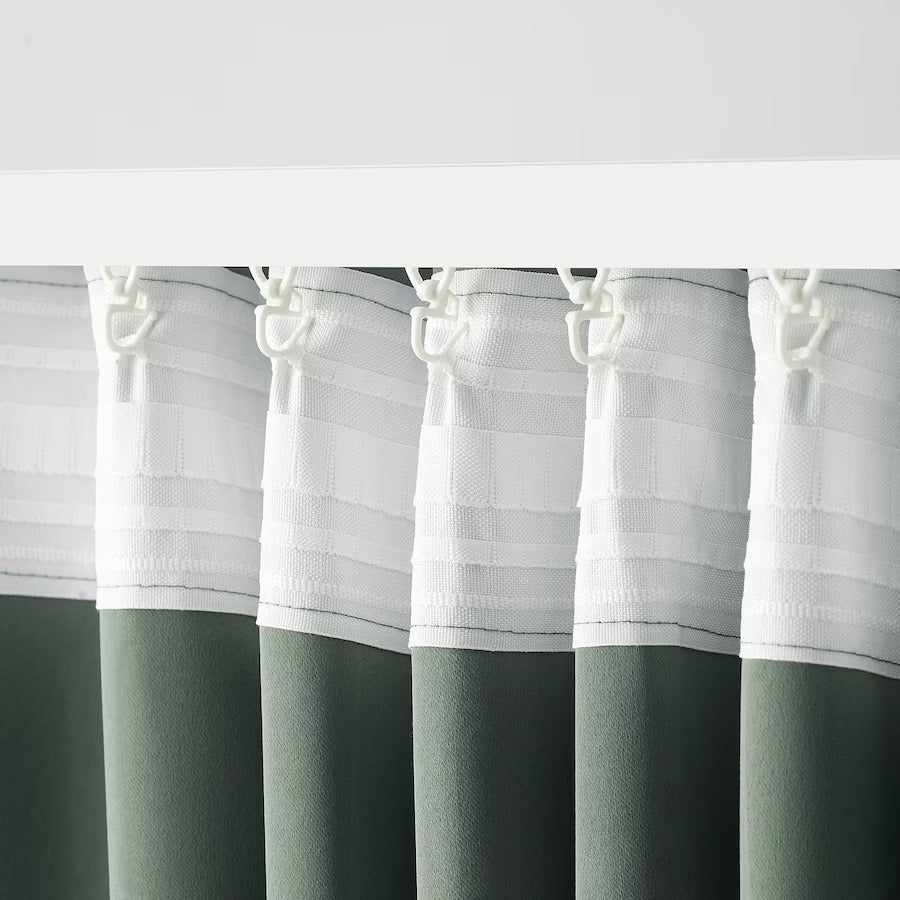 PRAKTTIDLÖSA Room darkening curtains, 1 pair, green, 145x250 cm