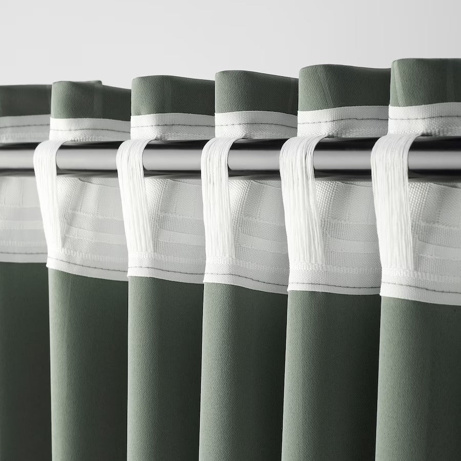 PRAKTTIDLÖSA Room darkening curtains, 1 pair, green, 145x250 cm