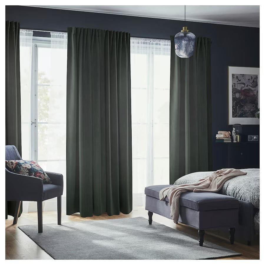PRAKTTIDLÖSA Room darkening curtains, 1 pair, green, 145x250 cm