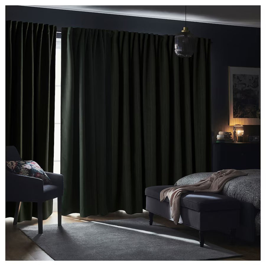 PRAKTTIDLÖSA Room darkening curtains, 1 pair, green, 145x250 cm