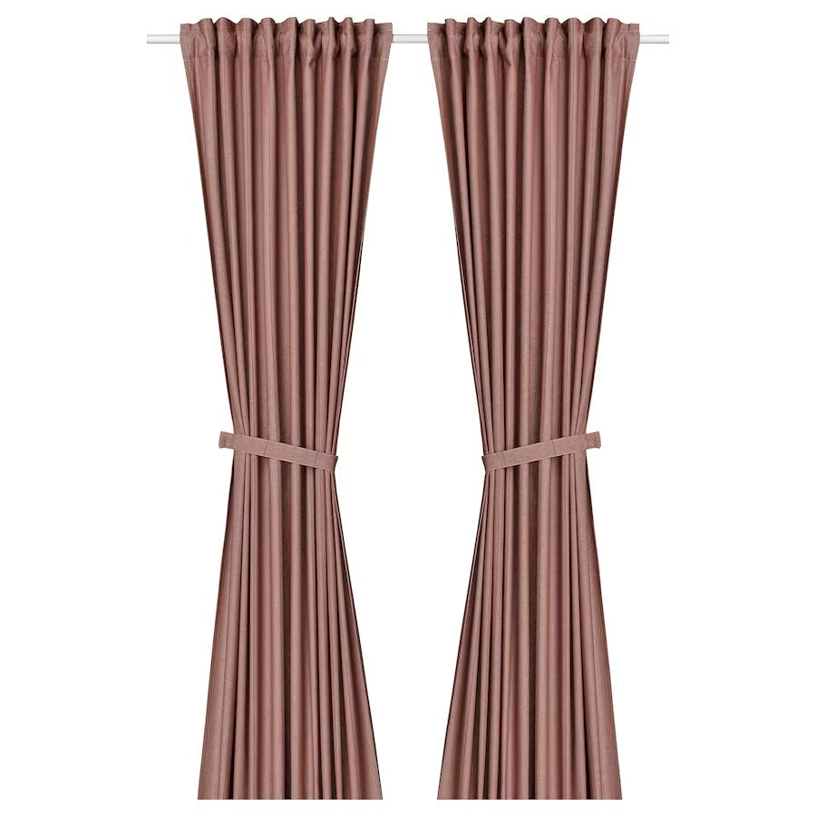 LENDA Curtains with tie-backs, 1 pair, brown-red, 140x250 cm