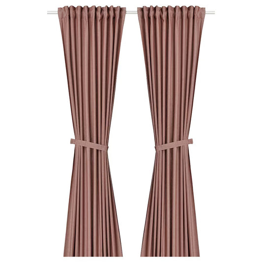 LENDA Curtains with tie-backs, 1 pair, brown-red, 140x250 cm