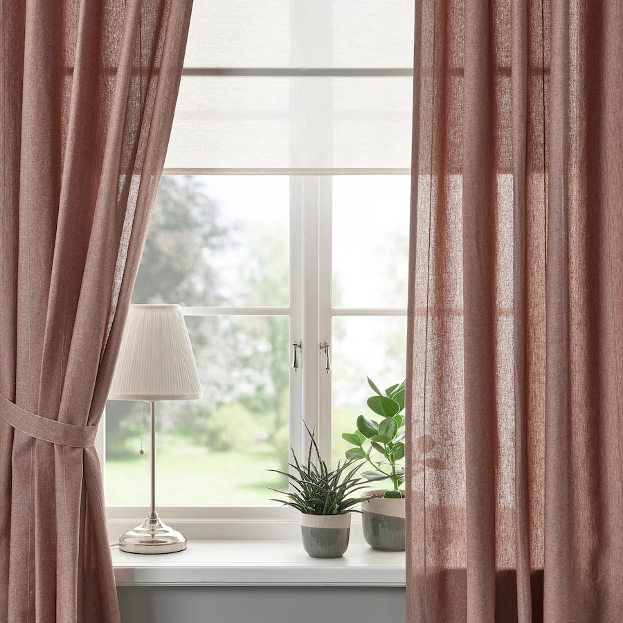 LENDA Curtains with tie-backs, 1 pair, brown-red, 140x250 cm