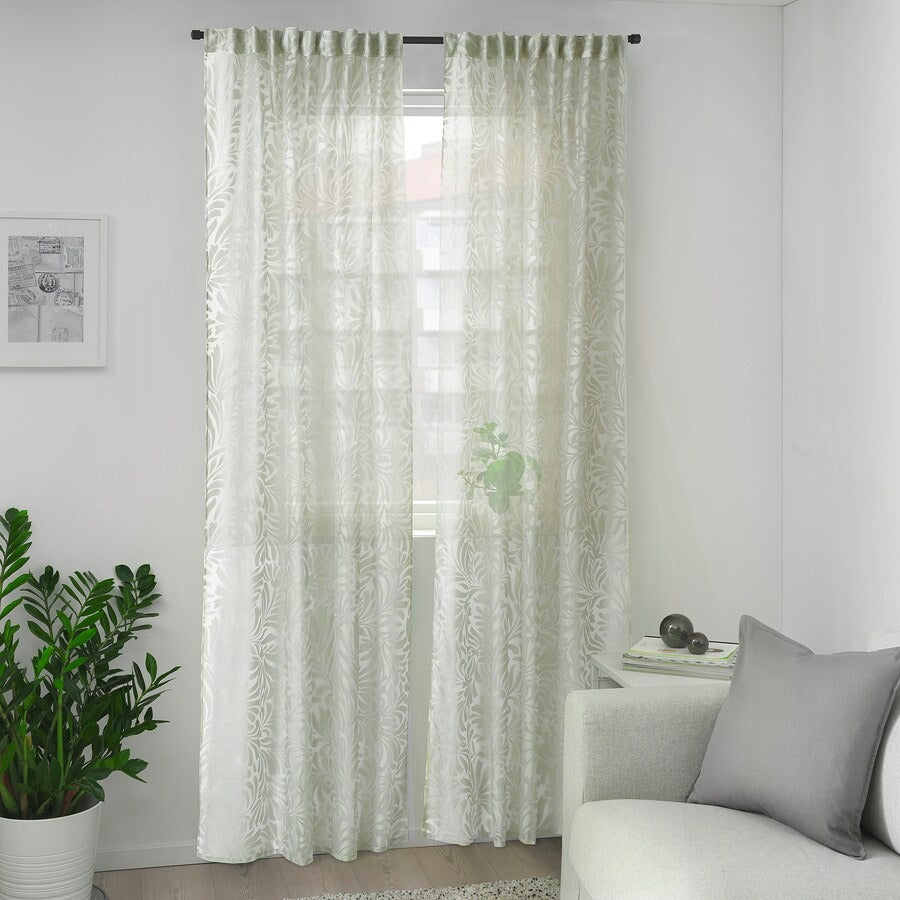 SKÄREFLY Sheer curtains, 1 pair, green, 145x250 cm