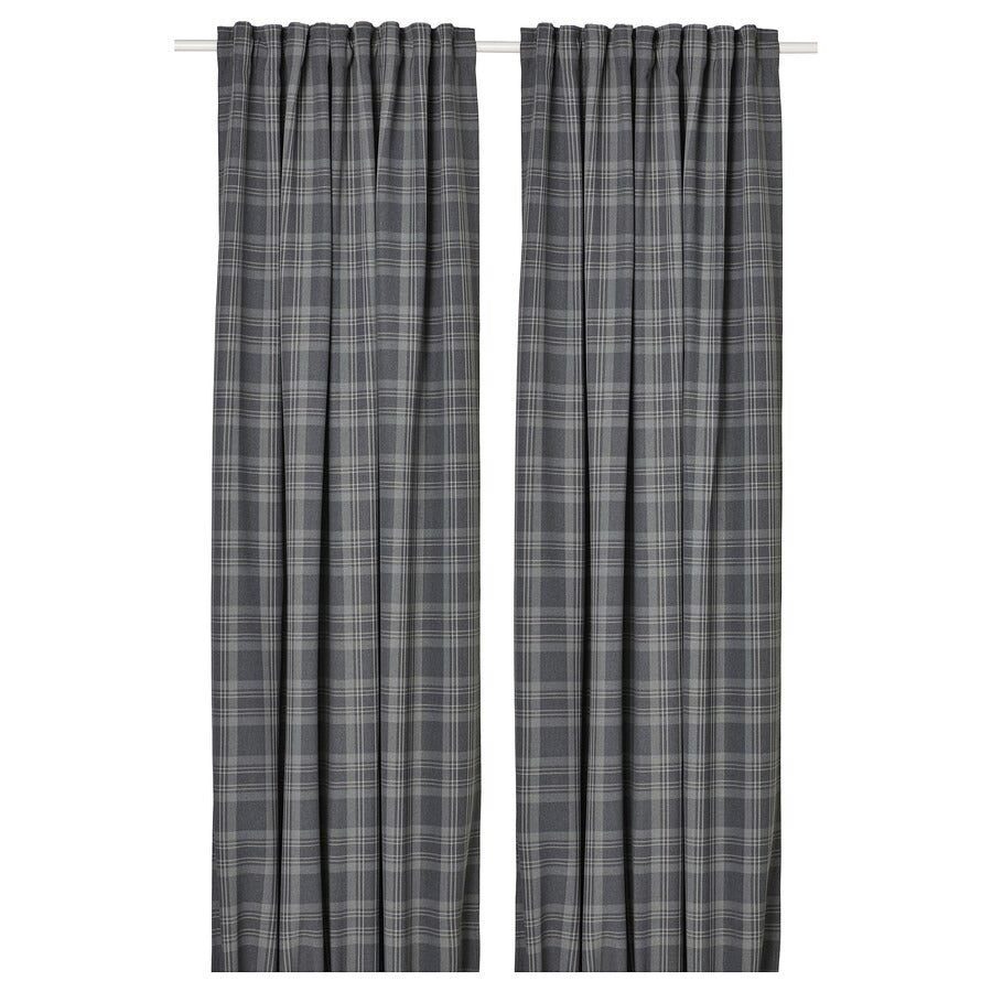 HÄGGVECKMAL Room darkening curtains, 1 pair, dark grey, 145x250 cm