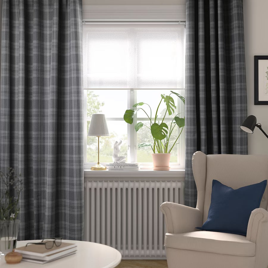 HÄGGVECKMAL Room darkening curtains, 1 pair, dark grey, 145x250 cm