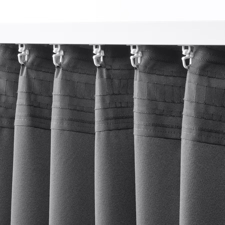 HÄGGVECKMAL Room darkening curtains, 1 pair, dark grey, 145x250 cm