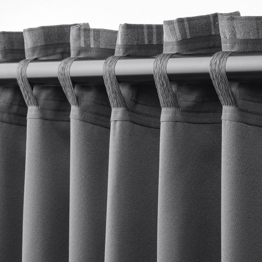HÄGGVECKMAL Room darkening curtains, 1 pair, dark grey, 145x250 cm
