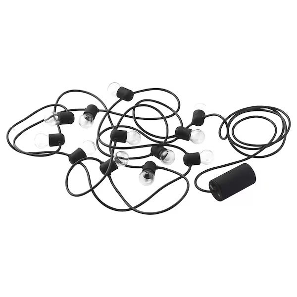 UTSUND LED lighting chain with 12 lights, outdoor/battery-operated black