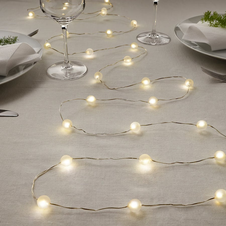 SNÖYRA LED lighting chain with 40 lights, indoor/battery-operated silver-colour