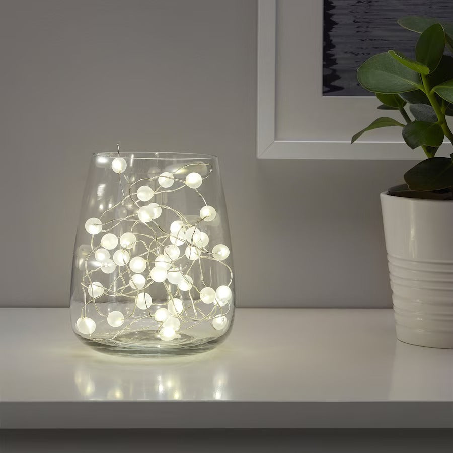 SNÖYRA LED lighting chain with 40 lights, indoor/battery-operated silver-colour