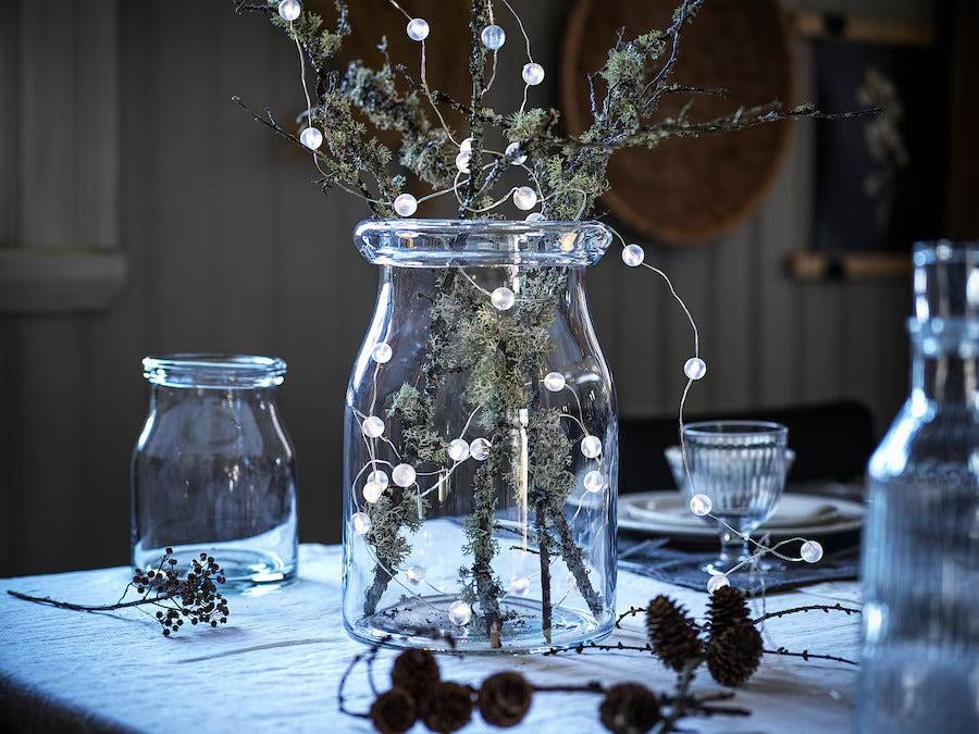 SNÖYRA LED lighting chain with 40 lights, indoor/battery-operated silver-colour