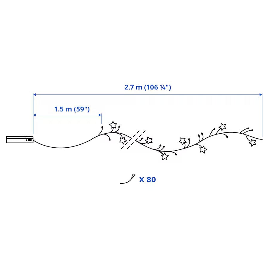 STRÅLA LED lighting chain with 80 lights, battery-operated mini/star gold-colour