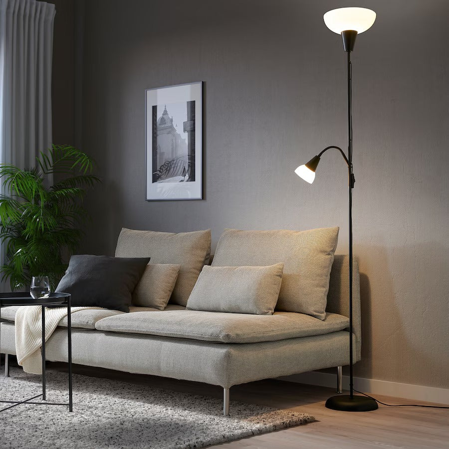 TÅGARP Floor uplighter/reading lamp, black/white