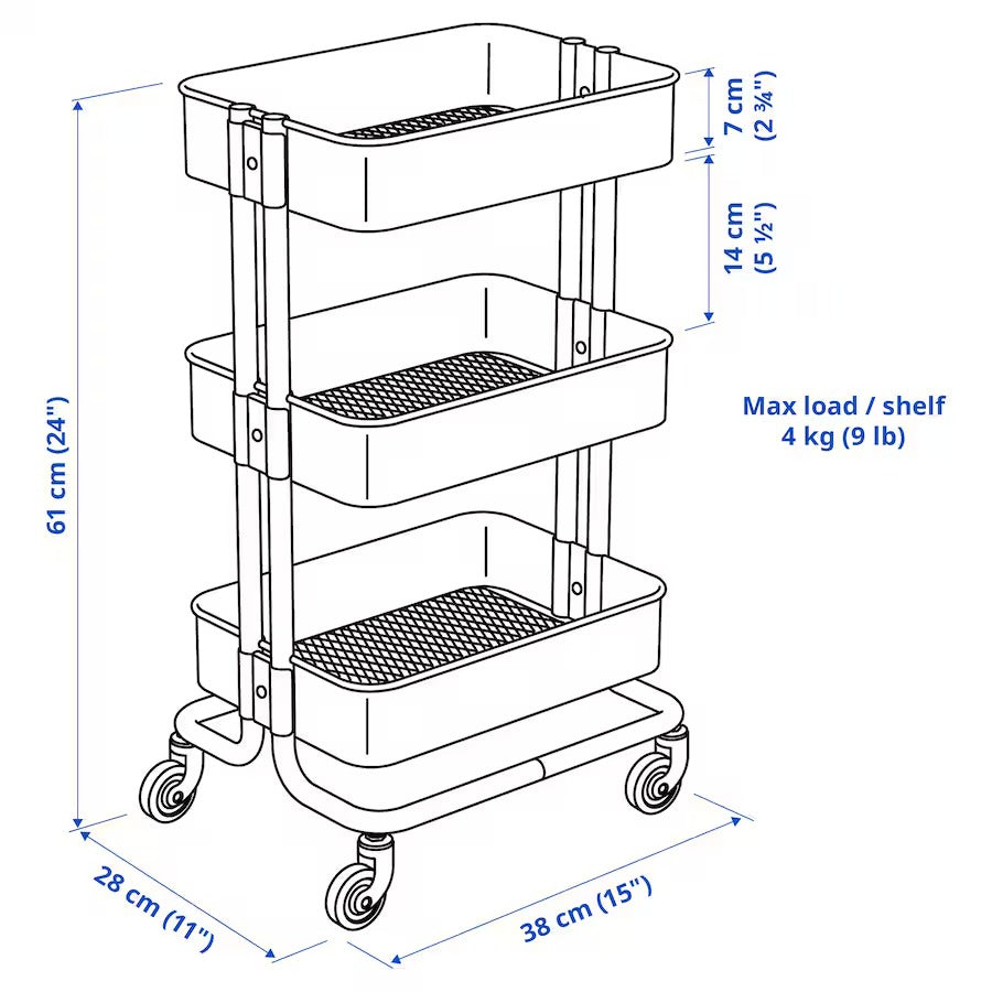 RÅSKOG / NORRÅVA Trolley with lid, white, 28x38x61 cm