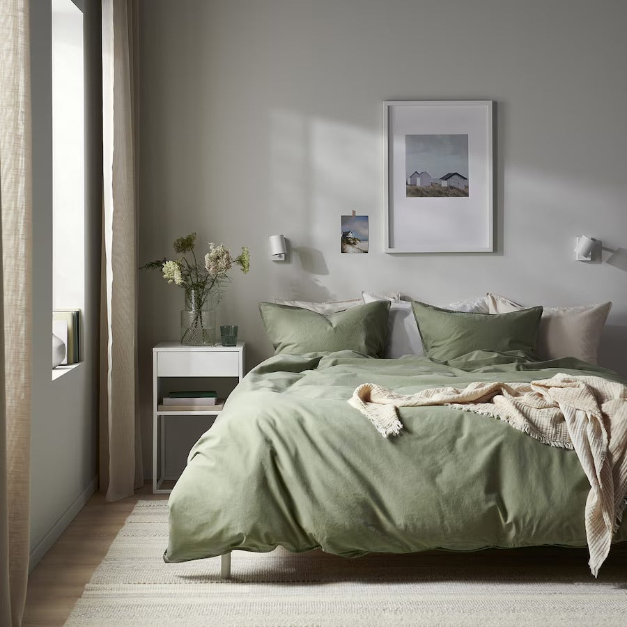 ÄNGSLILJA Duvet cover and 2 pillowcases, grey-green, 200x200/50x80 cm