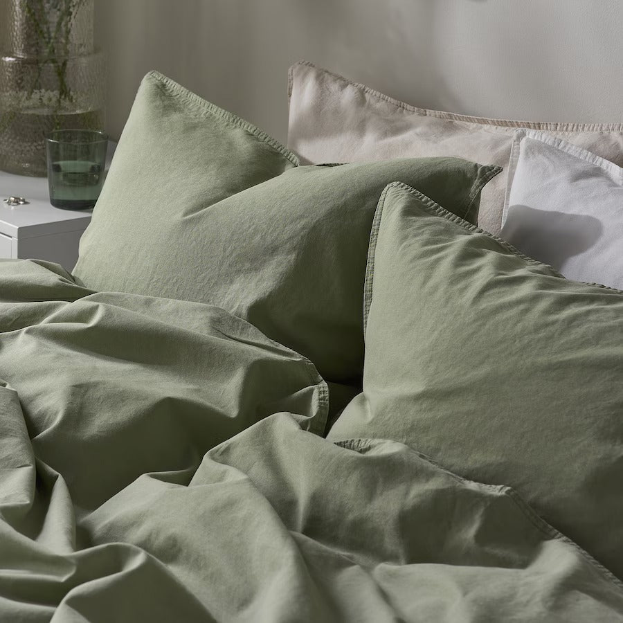 ÄNGSLILJA Duvet cover and 2 pillowcases, grey-green, 200x200/50x80 cm