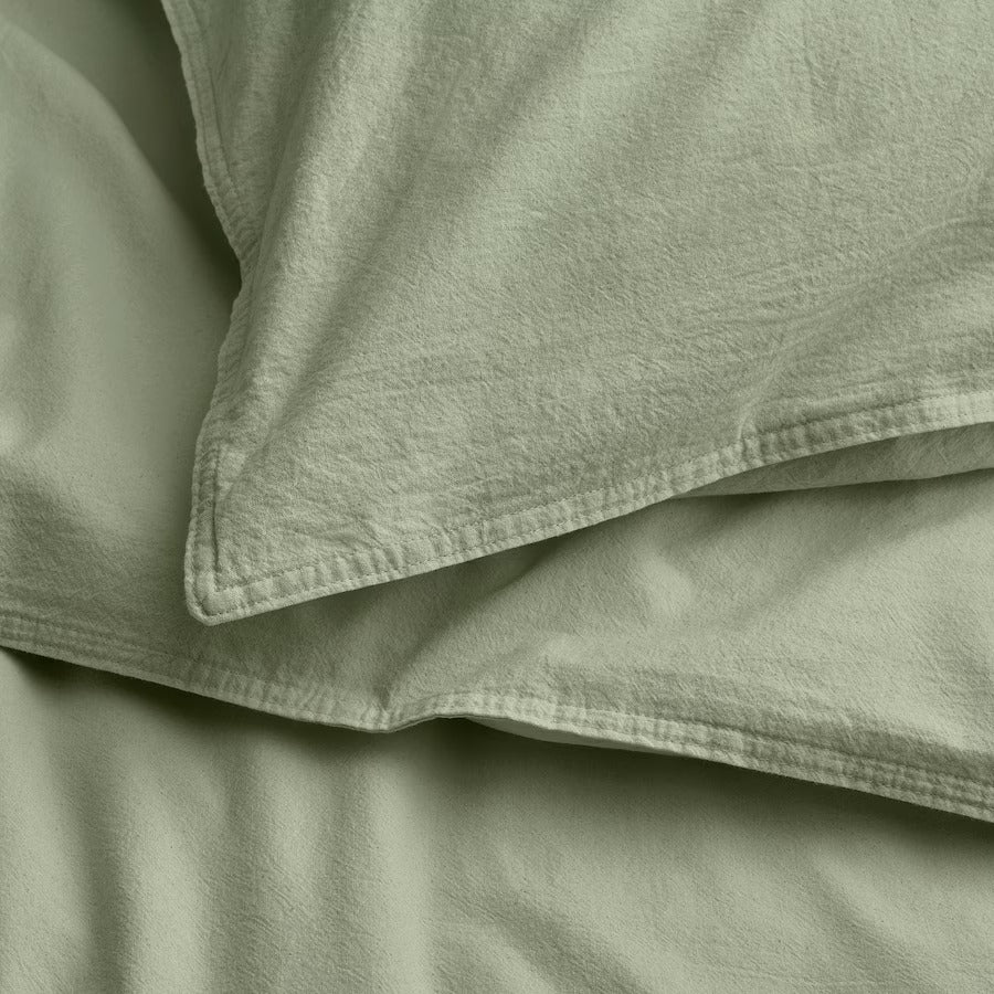 ÄNGSLILJA Duvet cover and 2 pillowcases, grey-green, 200x200/50x80 cm
