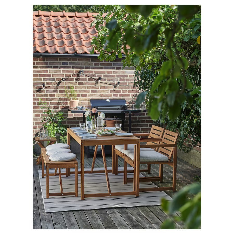 NÄMMARÖ Table+2 chairs+ bench, outdoor, light brown stained, 140 cm