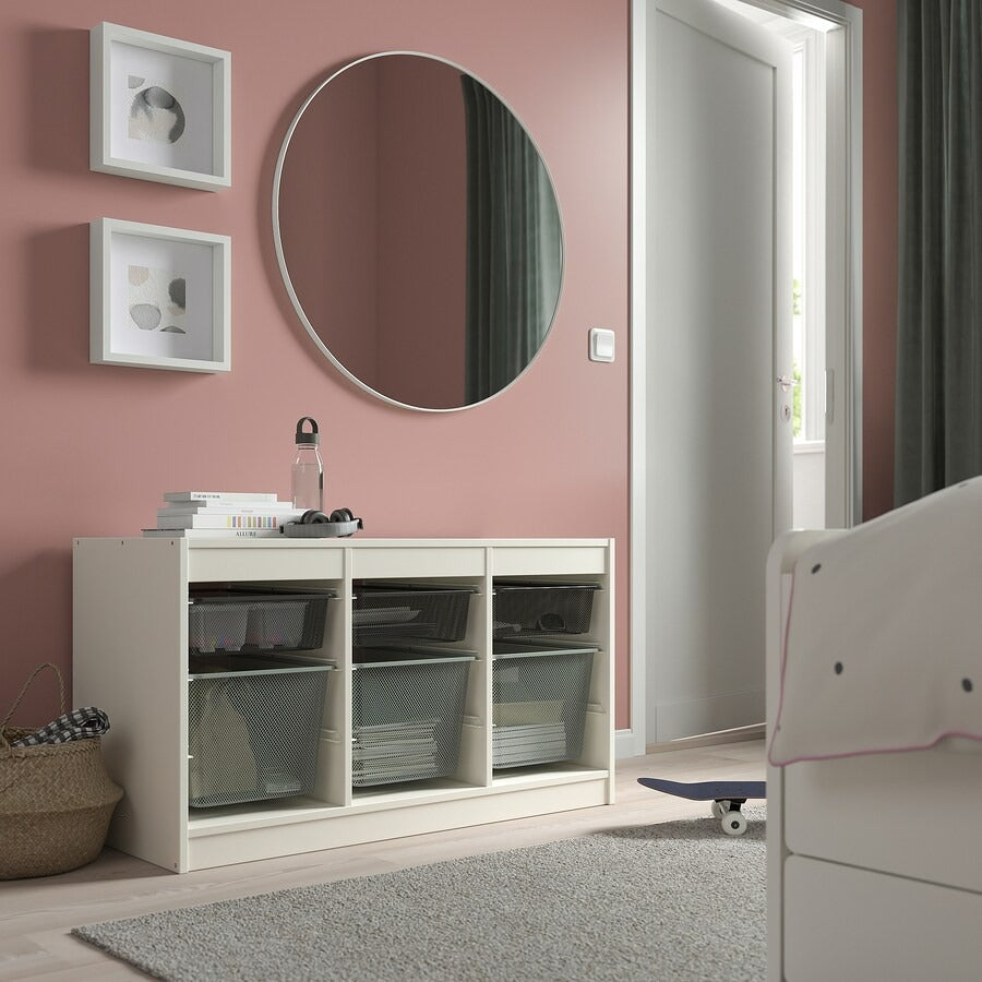 TROFAST Storage combination with boxes, white/grey-blue, 99x44x56 cm