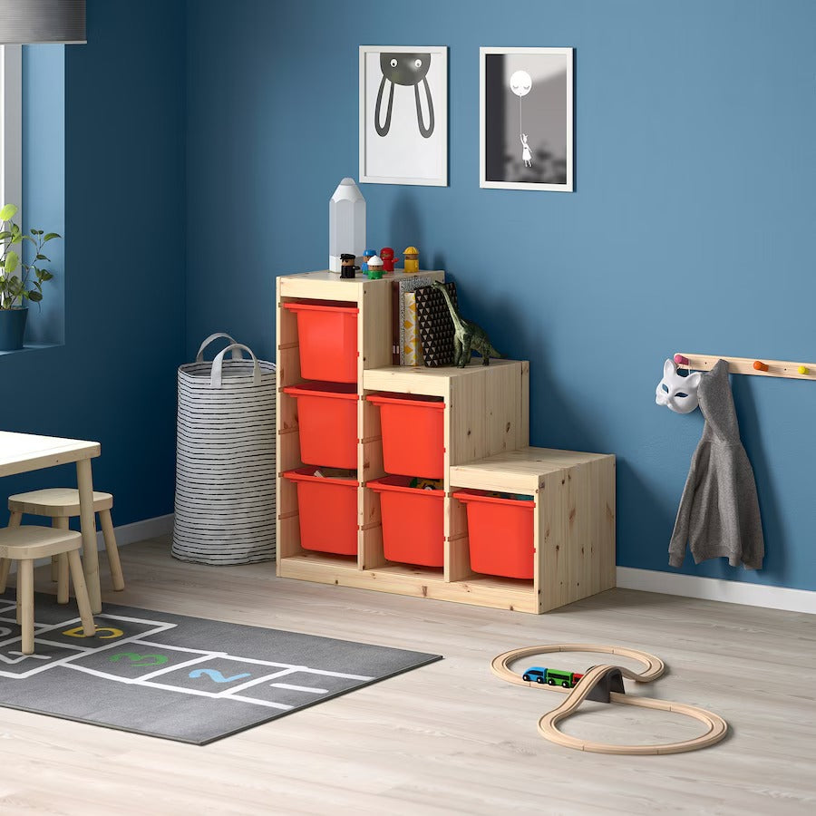 TROFAST Storage combination, light white stained pine/turquoise, 94x44x91 cm