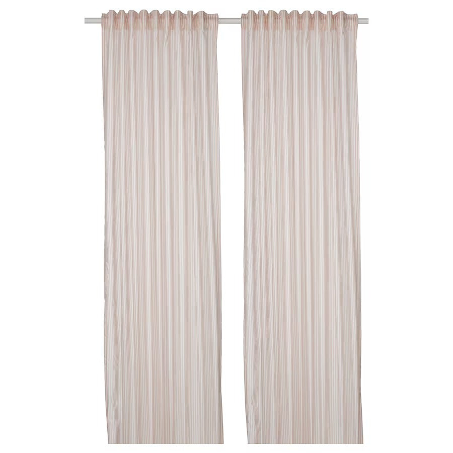 BYMOTT Curtains, 1 pair, white/light grey striped, 120x250 cm