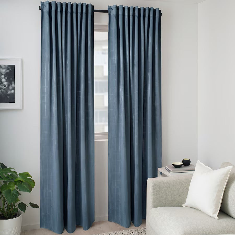 PRAKTTIDLÖSA Room darkening curtains, 1 pair, green, 145x250 cm