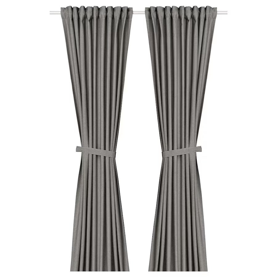 LENDA Curtains with tie-backs, 1 pair, brown-red, 140x250 cm