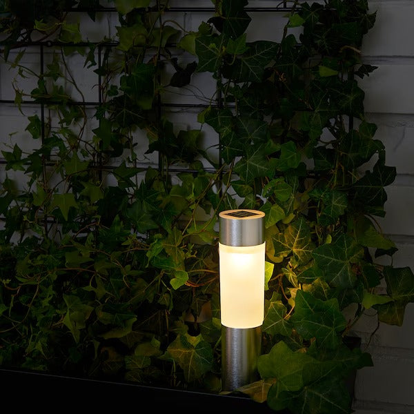 SOLVINDEN LED solar-powered lighting, cylinder/aluminium-colour