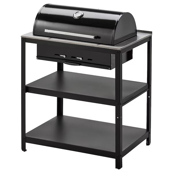 GRILLSKÄR Charcoal barbecue, black/stainless steel outdoor, 86x61 cm