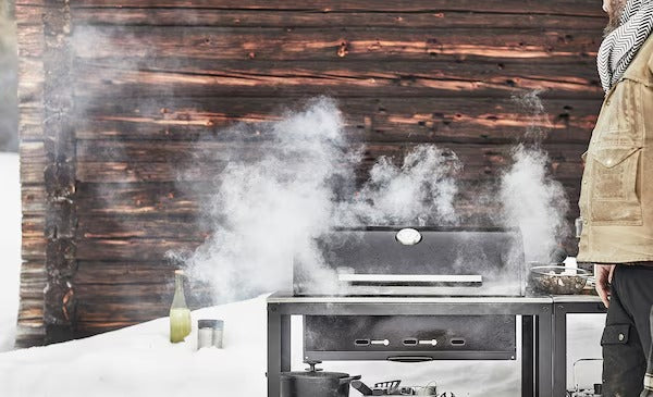GRILLSKÄR Charcoal barbecue, black/stainless steel outdoor, 86x61 cm