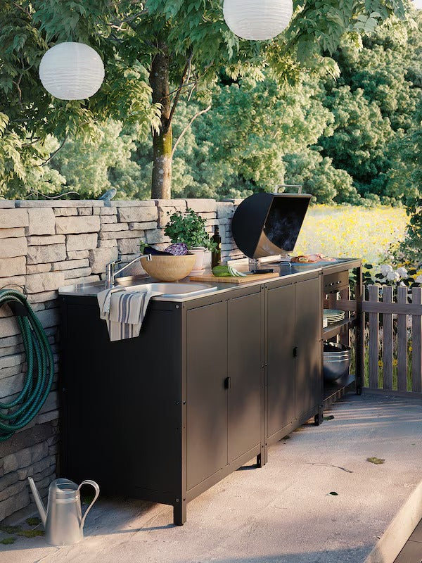 GRILLSKÄR Charcoal barbecue, black/stainless steel outdoor, 86x61 cm