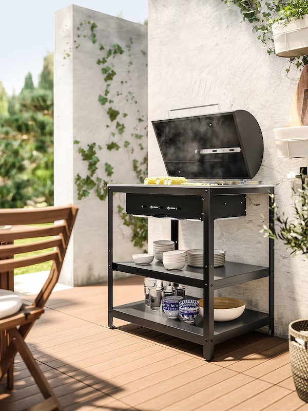 GRILLSKÄR Charcoal barbecue, black/stainless steel outdoor, 86x61 cm