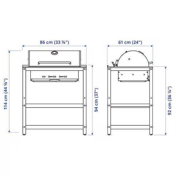GRILLSKÄR Charcoal barbecue, black/stainless steel outdoor, 86x61 cm