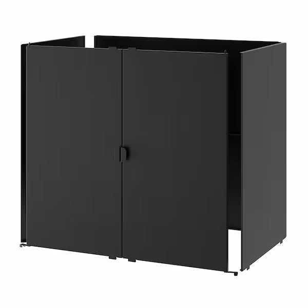 GRILLSKÄR Door/side units/back, black/stainless steel outdoor, 86x61 cm
