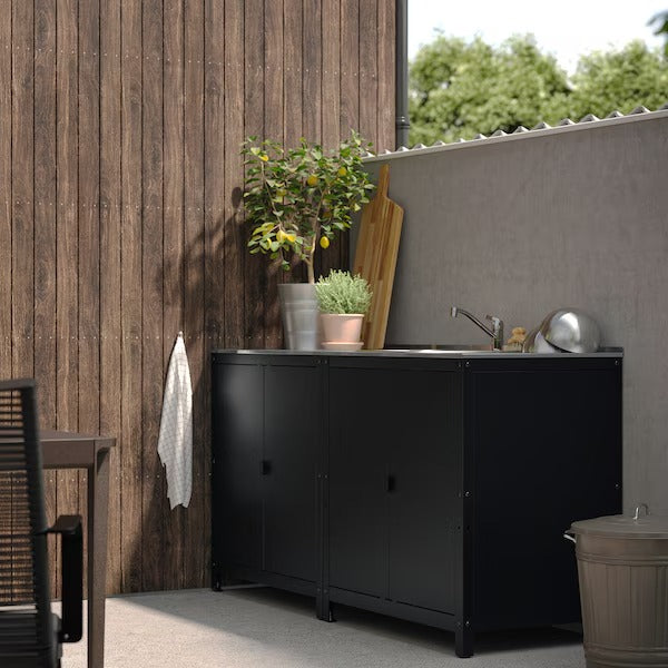 GRILLSKÄR Door/side units/back, black/stainless steel outdoor, 86x61 cm